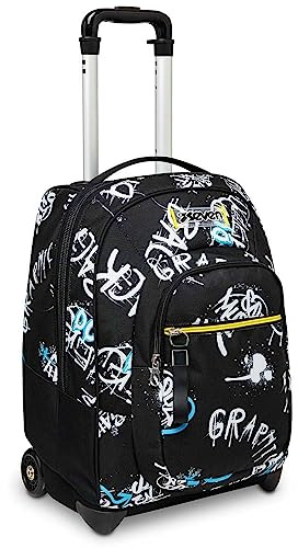 Seven Zaino Trolley, Scuola Elementare, Doppio Uso, Doppio Scomparto, Spallacci a Scomparsa, Bambino, Abstract Graffiti Boy, nero