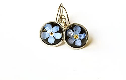 Ohrringe Vergissmeinnicht Antik Bronze oder Silber im Vintage Style Gepresste Blüten als romantisches Geschenk für sie und für Verliebte