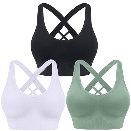 HANERDUN Damen Sport BH Starker Halt Sport-BH Crossback Push up Sports Bra | Nahtlose | Ohne Buegel | Abnehmbaren Gepolstert | Guten Halt | Große Brüste | Atmungsaktiv | Dehnbar | Fitness Yoga Joggen