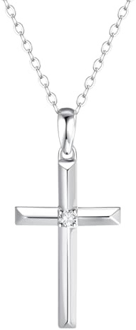 FANCIME Damen Kette mit Kreuz Christian Anhänger aus 14 Karat 585 Gold, Echt Diamant 0.025 ct Halskette Schmuck Geschenk für Damen Mädchen - Verstellbar Kettenlänge: 40 + 5 cm