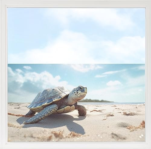 GRAZDesign Fensterfolie Blickdicht Sichtschutz, Sichtschutzfolie Fenster, Glastüren, Duschkabine, Milchglasfolie Bedruckt mit Motiv Schildkröte am Strand 100x57cm