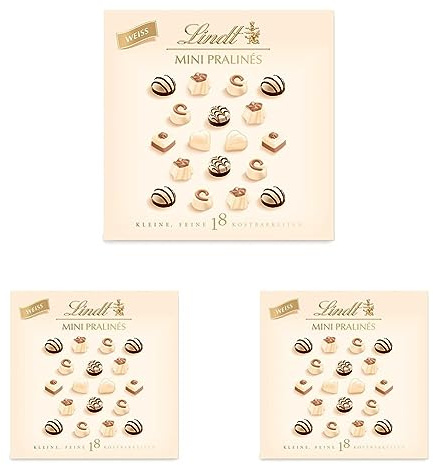 Lindt Schokolade - Weiße Mini Pralinés | 90 g | Pralinen-Schachtel 18 Pralinen in 6 köstlichen Sorten | Pralinengeschenk | Schokoladengeschenk (Packung mit 3)