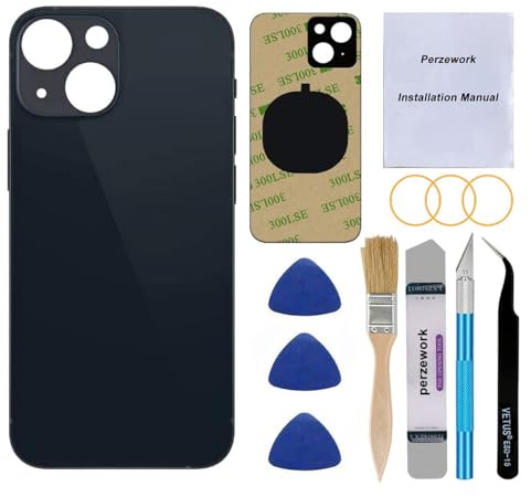 Perzework OEM Rear Back Glass Replacement for iPhone 13 Mini 5.4-inches (Midnight/Black) with Reparing Toolkit