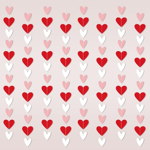 96 Red White Pink Heart Garland - NO DIY - Valentine's Day Party Decorations Supplies, Valentine's Day Hanging String Garland Banner for Wedding Engagement Anniversary Valentines Day Decor