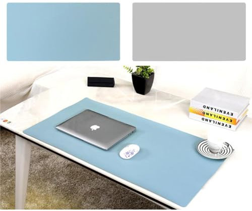 Doppelseitige Schreibtischunterlage aus Leder, rutschfeste Schreibtischunterlage aus PU-Leder, wasserdichtes Schreibtischzubehör, großer Schreibtischschutz für Büro, Zuhause, Schule (Blau-Grau, 120 x