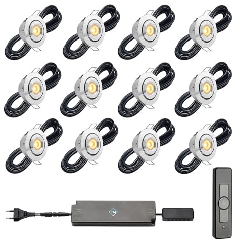Hamulight LED Einbaustrahler Terrassenüberdachung Toledo ab mit Fernbedienung | Beleuchtung Wintergarten - Einbauleuchten - Terrassendach - Überdachung | 3W - Dimmbar - Warmweiß | Set mit 12 Stück