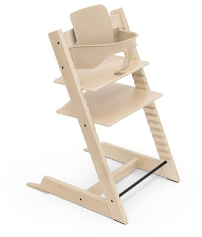 Chaise haute Stokke Tripp Trapp, Natural - Comprend la chaise + le Baby Set 2 pour les enfants de 6 à 36 mois - Ajustable, ergonomique et facile à nettoyer