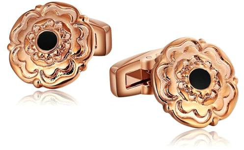 Dsnyu Manschettenknöpfe Rosegold, Manschettenknöpfe für Herren Blumenrund Edelstahl Hemd Anzug Schmuck für Geburtstag Hochzeit