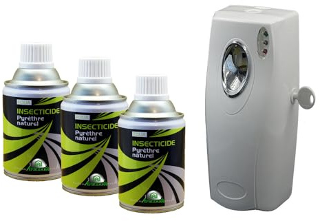 Insecticide Au Pyrèthre Végetal, Aérosols 3x250ml avec le Diffuseur, Anti Mouches, Moucherons, Moustiques, Mites, Punaises de Lit
