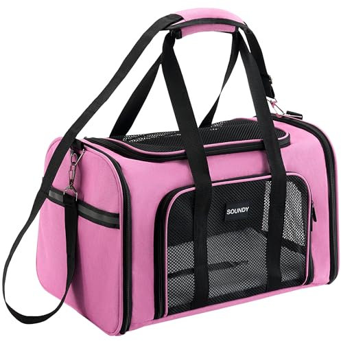 Soundy Große Katzentragetasche, Hundetragetasche, Haustier-Tragetasche, unter 11,3 kg, große Katzen, kleine bis mittelgroße Hunde, tragbar, weiche Seiten, faltbar, Reise-Tragetasche, Katzentrage für 2