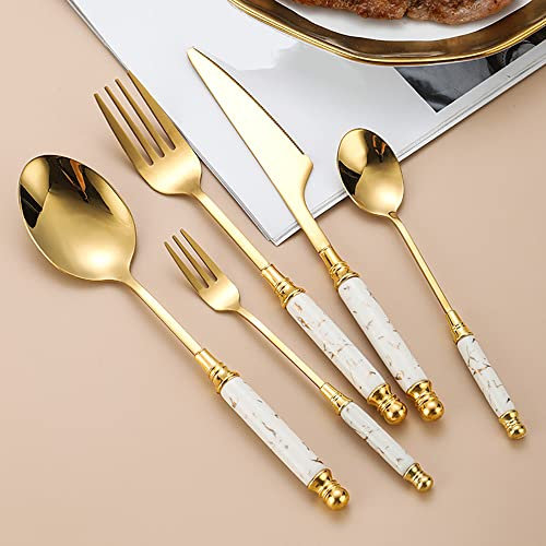 Ensemble d'argenterie noire de 80 pièces pour 16 couverts durables en acier inoxydable 18/10, couverts à poignée en céramique vintage, ustensiles de table, couteaux, fourchettes et cuillères pour la m