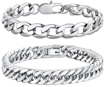 Richsteel Herren Edelstahl Armband Set, 2 Stück Herrenarmband, 3 Stück Herrenarmband, Schwarz/Stahl/Gold, 9/8/4mm Set Stapelbar, 19/21/23cm Länge, geeignet zum Verschenken