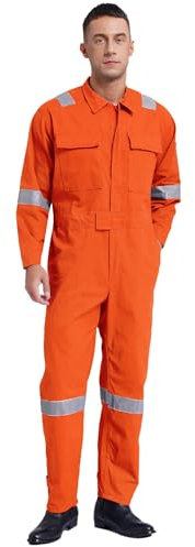 dPois Combinaison de Travail Homme Multipoche Fermetures à Glissière Salopette Vêtements de Travail Agricole Mécaniciens Orange 5XL