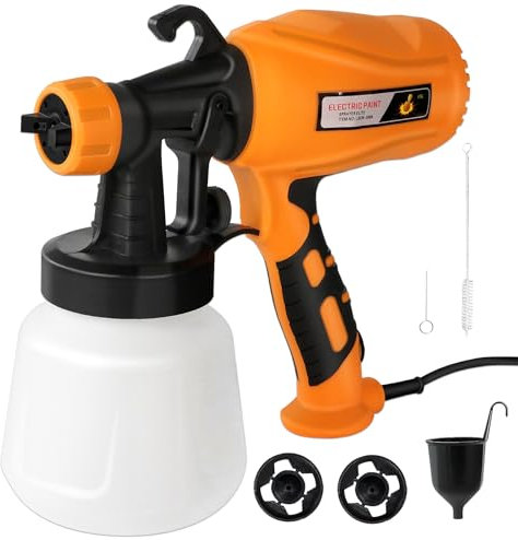 Pistola per Verniciare, 500W HVLP Pistola a Spruzzo per Verniciare con Serbatoio da 900ML,2 Ugelli e 2 Strumenti di Pulizia, Aerografo Professionale Facile da Usare, per Mobili, Recinzioni, ecc.