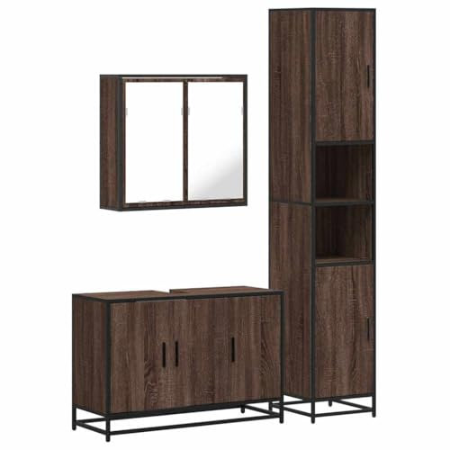 vidaXL 3-TLG. Badmöbel-Set Braun Eichen-Optik Holzwerkstoff, Badmöbelset, Badezimmerschrank, Badezimmerunterschrank, Badmöbel, Badezimmer Unterschrank