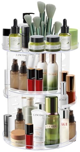 FHISKUNYU Drehbarer Make-up-Organizer 360° Transparent – Kosmetik-Aufbewahrung für Lippenstifte, Lidschatten & Pinsel – Stylischer Aufbewahrungsbox für Schreibtisch, Badezimmer, Schlafzimmer oder Komm