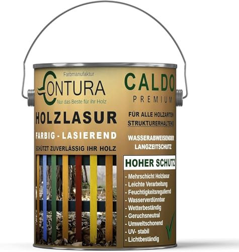 Contura Holzlasur 2,5 Liter Langzeitschutz Lasur + Pinsel Holz Außen Dauerschutzlasur Holzfarbe (Dunkelbeige - 10.51)
