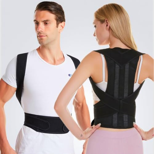 Vazcan® Unisex rygghållningskorrigerare - bekväm, justerbar och andningsbar - lindrar rygg- och axelsmärta - idealisk för daglig användning och arbete - robust och vadderat material
