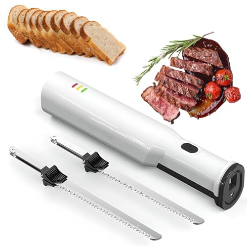Coltello da Coltello Intagliato Elettrico, Plancia Elettrica Ricaricabile con Cordoncino con 2 Lame in Acciaio Inossidabile E Pulsante di Sicurezza di Sicurezza, per Famiglie, Carne, Pane, Formaggio