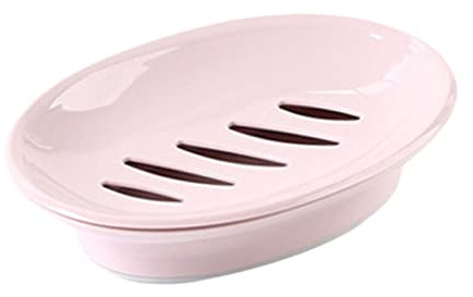 HOLIDYOYO Portasapone Ovale Doppio in Plastica Resistente Scolapiatti Integrato per Bagno e Viaggi, Compatto Salvaspazio, Colore Rosa Nordico