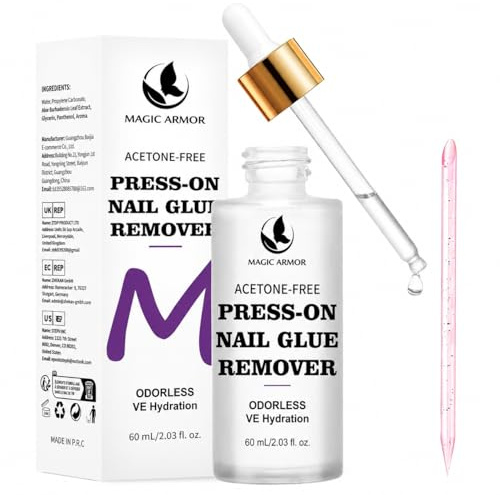 MAGIC ARMOR Nagellimborttagare 60 ml, acetonfri, mild och effektiv för press- och konstgjorda naglar, snabb, enkel och luktfri borttagare för nagellim med akrylpenna