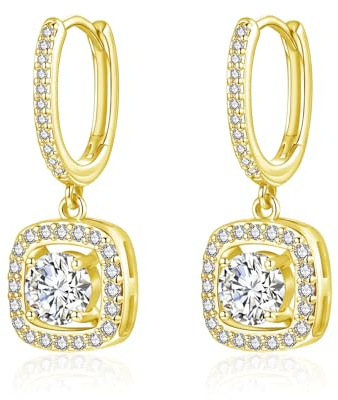 Josfeva Silber 925 Creolen Ohrringe Damen, 925 Silber Creolen mit Anhänger | Quadrat Herz Rund Kreolen Hängend mit Cubic Zirkonia, Hypoallergen Nickelfrei Ohrschmuck zum Geburtstag mit Geschenkbox