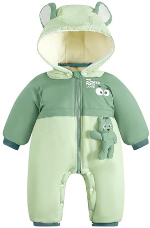 JiAmy Baby Snowsuit, Toddler Baby Winter Jumpsuit Romper Bear Hooded Warm Zipper Cloth Snow Suits 12-18 Months