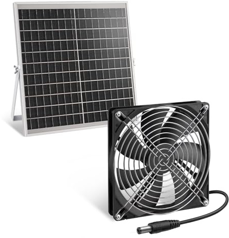ZINIKIF Solar Ventilator, 15W wetterfestes Solarpanel mit DC-Ventilator für kleine Hühnerställe, Gewächshäuser, Schuppen, Haustierhäuser, Zu-oder Abluft