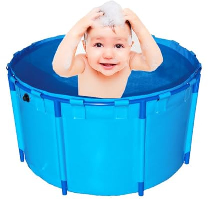 Genérico Estanque de Lona para Peces, Piscina elevada, Redonda, con Soporte de Metal, Plegable, para niños, para Cultivo de koi, fácil de Instalar (Color: Azul, tamaño: 1,2 x 0,8 m)