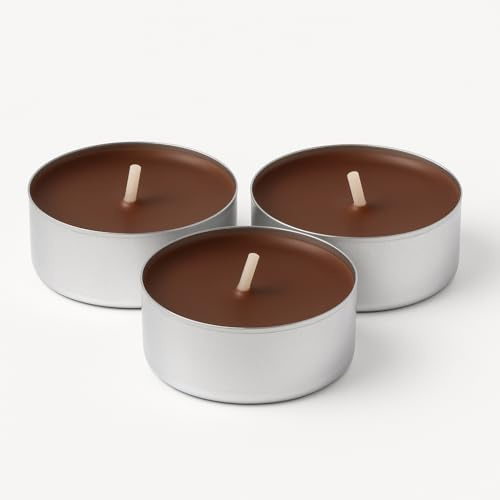 Candelo Lot de 18 bougies parfumées à l'amande douce, marron délicat, durée de combustion 4 h, odeur d'amande brûlée, bougies d'hiver et de Noël, dans un étui en aluminium