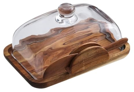 Baluue Mantequera de Madera con Tapa de Vidrio Sellada Caja para Guardar Mantequilla y Queso Organizador para Pan Casero y Bocadillos Bandeja Multifuncional para Encimera y