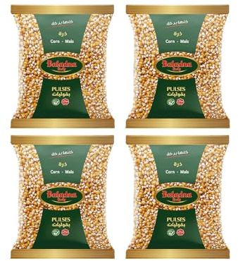 Baladna Getrockneter Mais 900 g x 4 | Hochwertige Maiskörner | Perfekt für Popcorn | Reich an Ballaststoffen | Natürliche Energiequelle | Vegan | Glutenfrei | Halal