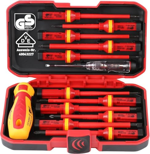 SEDY 1000V Insulated Electrician Screwdriver Set - 13-Piece Professional Electrical Screwdriver Set Insulation Handle CRV Steel Magnetic Phillips Slotted Pozi Torx Tips VDE & GS Certified
