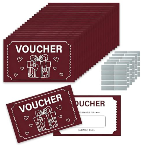 60 Stück Rot DIY Rubbelkarten Blanko mit Aufklebern, Leere Scratch Cards für Gutscheine - Ideal für Gewinnspiele, Geburtstag, Hochzeit & kleine Unternehmen Tombola Aktivität Versorgung