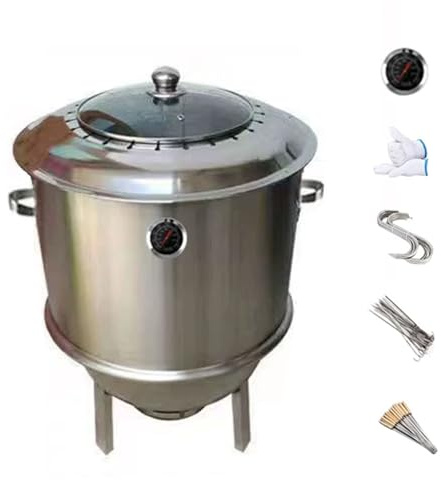 Four À Canard en Acier Inoxydable Barbecue Sans Fumée Rôtissoire Verticale À Canardd avec Thermomètre 400 °C et Accessoires Divers for Rôtir Le Canard, La Dinde, L'oie, L'agneau, Le Porc(A)