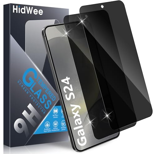 HidWee Compatible con Samsung Galaxy S24 5G Protector de Pantalla Privacidad, 2 Piezas 9H Dureza Anti Espía Cristal Templado, Con Marco de Instalación Antiespia Protector