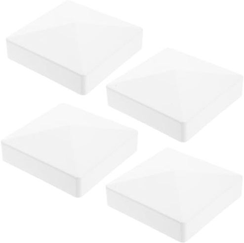 FESTFENDS Tapas para Postes de Vinilo Blanco Resistentes Intemperie Diseño Simple y Forma Cuadrada para Protección Exterior de Cercas y Buzones, Paquete de 4 Unidades