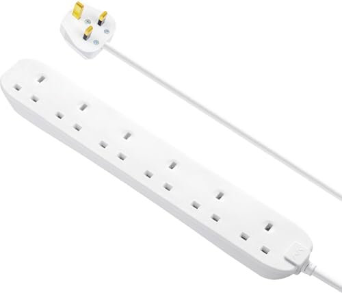 Masterplug Six Socket Extension Lead, Unswitched, 3 Metre Cable, 6-Way Plug Extension Cable, Power Strip, Basic Power, White, 13A, 6G, 3m, BSG3N