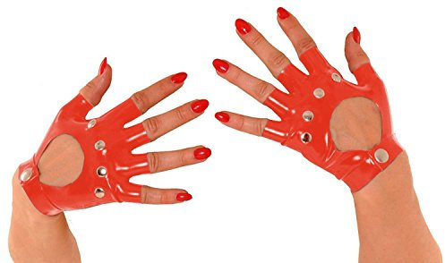 Anita Berg AB4435 Latex Handschuhe kurz fingerlos mit Nieten Rubber Gloves , S rot