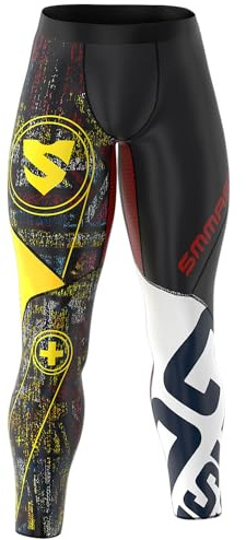SMMASH Graffiti Sport Långa Leggings för Män, Herr Kompression Löpning Leggings, Träning sporttights, funktionsunderbyxor, Gym, OCR, Andas och Lätt, Antibakteriellt material, Tillverkad i EU (L)