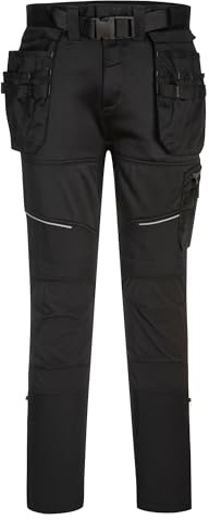 Portwest KX343 KX3 Holster Jogger Side Zip Leg Opening Reflective Polyester | Black, X Large, EN 14404, Slim Fit, Top-Loading Knee Pad Pockets, 2 Back Pockets, Secure Storage, Cargo Storage, Construction