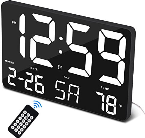 U-picks Digitale Wecker,11,5 Digitaler Wanduhr,Wecker mit Großem Display und Kabelloser Fernbedienung,Übergroße LED-Wanduhr mit Datumstemp,12/24H,Große Uhr für Home Office Küche Schule Gym