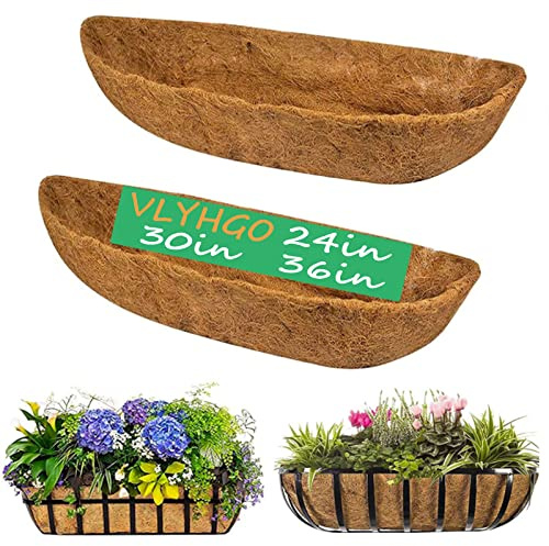 Coco Liner 24 Inch Wall Trough Window Box Liner for Wall Mounted Planters Flower Basket, 100% Natural Coconut Fiber Coco Liner (2 PCS)