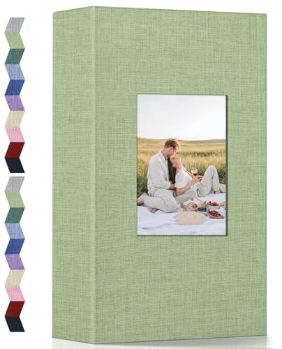 Popotop Fotoalbum 10 x 15 cm – Kleines Fotobuch mit 100 200 300 Fotos, Leineneinband, horizontales Einsteckalbum, für Familie, Hochzeit, Jahrestag, Kinder, Urlaubsbilder (Grass Green, 300 Fotos)