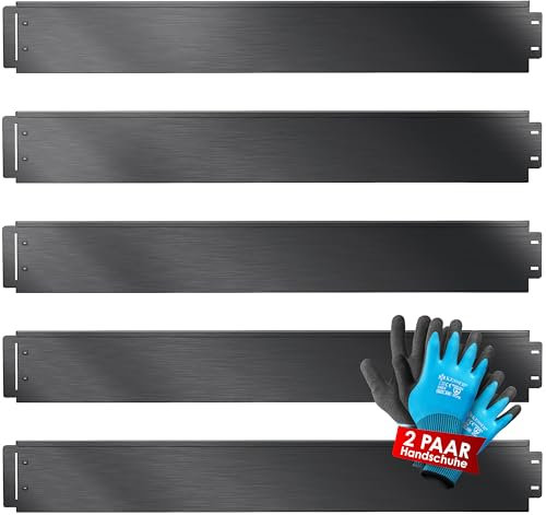 KESSER® Rasenkante Beeteinfassung Beetumrandung + Handschuhe 10m 100x18cm Beetbegrenzung Rasenbleche Mähkante Metall Palisade Schwarz