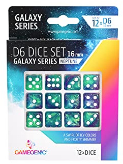 Gamegenic - Galaxy Series - Neptunus - set med 12 tärningar 6–16 mm - brädspel - kortspel - tärningsspel - tillbehör och tillbehör för brädspel