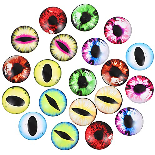 20Pcs Glass Dragon Eyes,Assorted Dragon Eyes Glass Flatback Evil Eyes, 25mm Glass Dragon Eye Covered for Clay Doll Making Sculptures Props Craft