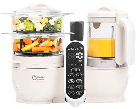 Babymoov Nutribaby Plus 6 in 1 Baby Food Maker, baby food blender and steamer, food processor for weaning, warmer, defroster, steriliser, nutritionist approved