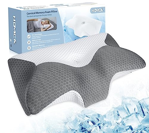 HOMCA Cuscino Ortopedico Ergonomico Memory Foam per Dormire,Guanciale Ergonomico Supporto Morbido, Con federe traspiranti,per Dolore alla Spalla Cuscino di Sostegno del Collo,60 * 35 * 8/12cm
