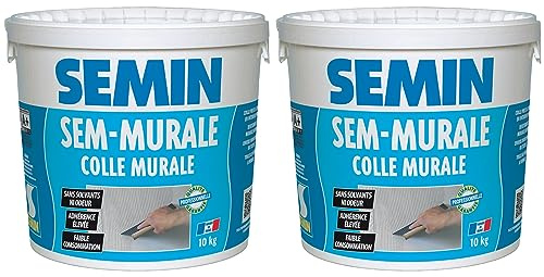 SEMIN Sem-Murale – Colle Toile de Verre & Revêtements Muraux Légers – Prête à l’Emploi – Forte Adhérence – Intérieur Murs & Plafonds – Sans Odeur – 2 seaux de 10 kg